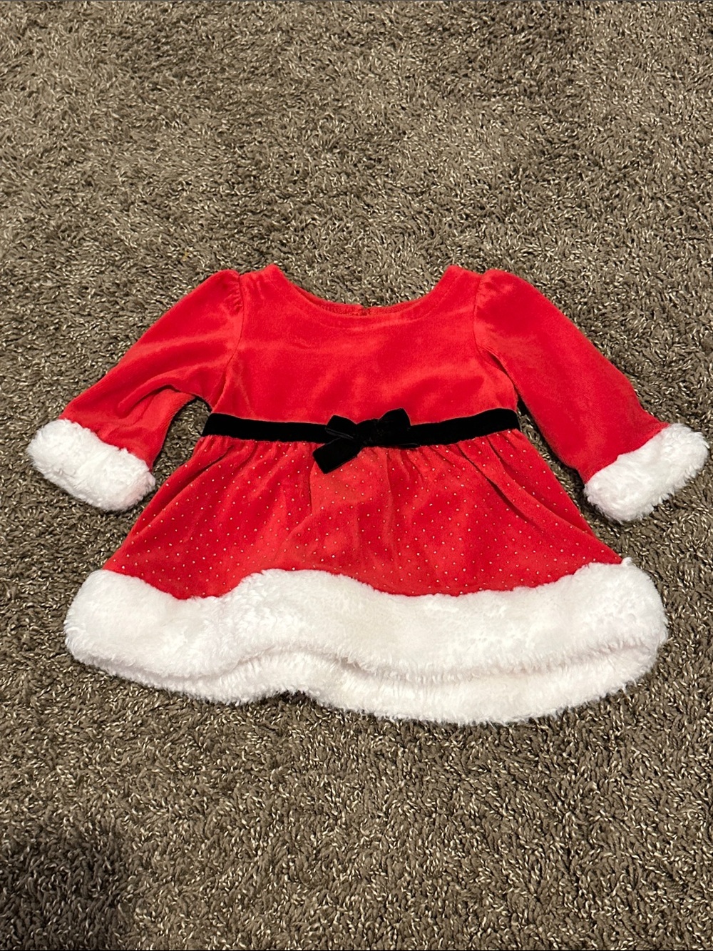 Holiday Editions Red Velvet Holiday Dress with White Faux Fur Trim and Black Bow